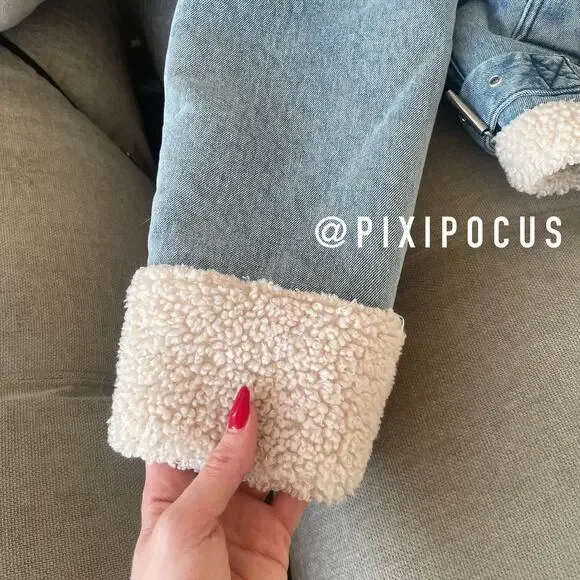 ZARA NEW FAUX SHEARLING BIKER JACKET MOTO DENIM BLUE M MEDIUM 3548/250 - Picture 6 of 16